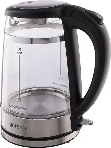 Gorenje Электрочайник 1.7л, 2,200 Вт, strix контроль, стекло, черный - фото 3