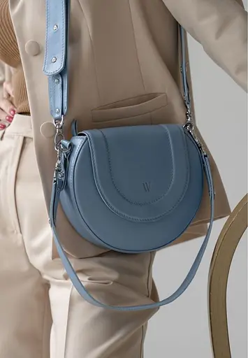 Женская кожаная сумка Mandy голубая - фото 4