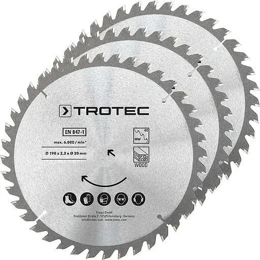 Диск пильный Trotec HW40 Wood 190 х 20 х 2.2 мм 3 шт. (DAS302855) - фото 1