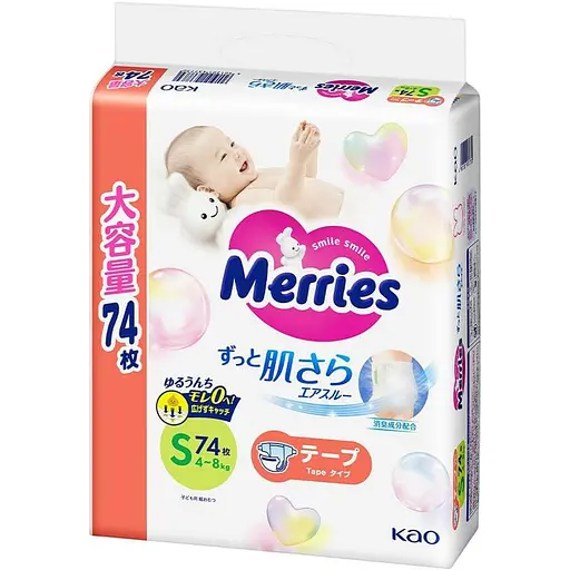 Підгузки Merries дихаючі S 4-8 кг 74 шт.