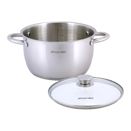 Каструля 3 л з нержавіючої сталі з кришкою та порожнистими ручками для індукції та газу KM-4902 Сірий 87480 - фото 3
