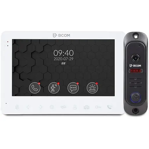 Комплект відеодомофона BCOM BD-780M White Kit (7 дюймів домофон з пам'яттю, запис по руху, 1000ТВл панель виклику) - фото 1