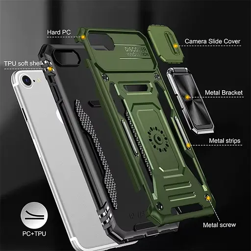 Чохол ударостійкий Epik Camshield Army Ring для Apple iPhone 7/8/SE (2020) (4.7) Оливковий/Army Green - фото 6