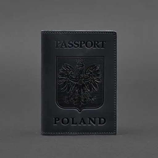 Кожаная обложка для паспорта с польским гербом темно-синяя Crazy Horse - фото 5