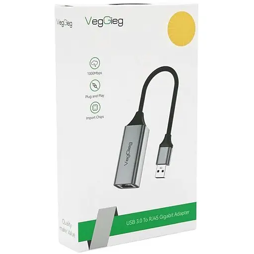 Контролер USB 3.0 to Ethernet VEGGIEG V-K306 Мережевий адаптер 100 / 1000Mbps з проводом, RTL-8152B, Aluminum, Blister-Box - фото 4