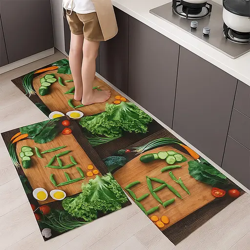 Набір килимків для кухні та ванної 120×40 см і 60×40 см водонепроникні, протиковзні, м'які, декоративні, Kitchen Master Сірий 87945 - фото 1