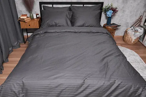Комплект постільної білизни Moon&Star Satin Stripe Stripe Black полуторний євро 160х220 наволочки 4х50х70 - фото 2