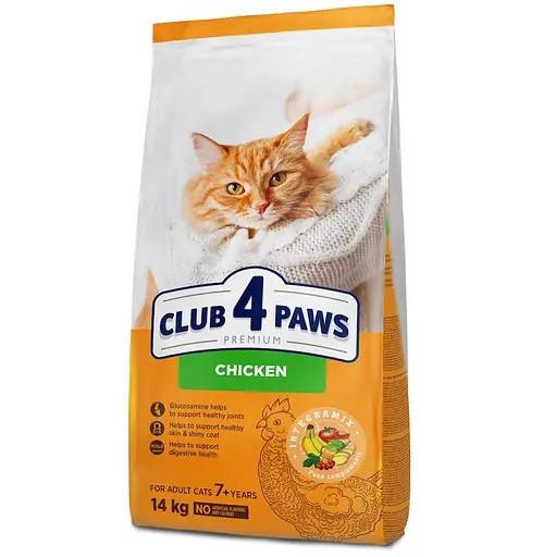 Сухий корм з куркою для дорослих котів від 7 років Club 4 Paws Premium 14 кг - фото 1