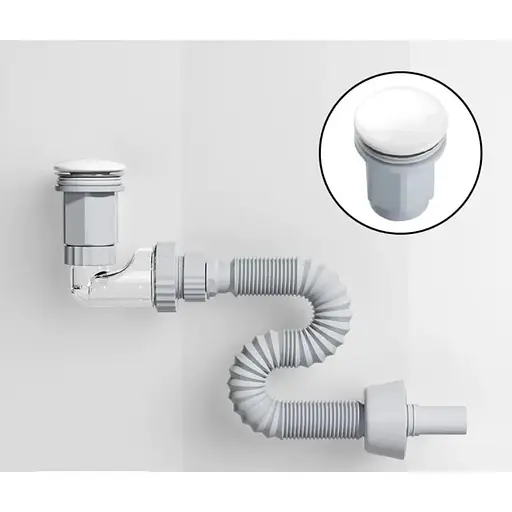 Сифон меблевий VBI з білим клапаном VBI-059101WT, Білий - фото 1