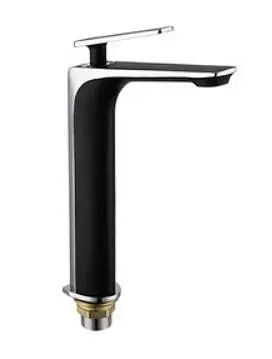 F1057-2(H57) Змішувач для умивальника високий литий гусак латунний корпус гайка Ø25 чорний/хром Frap 1/8 Чорний матовий - фото 2