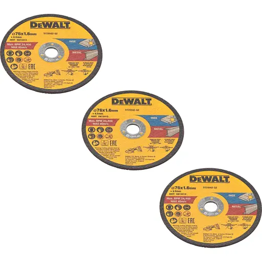 Набір кругів відрізних DeWalt нержавіюча сталь/листовий метал 76х1.6х9.5 мм 3 шт. (DT20592) - фото 3