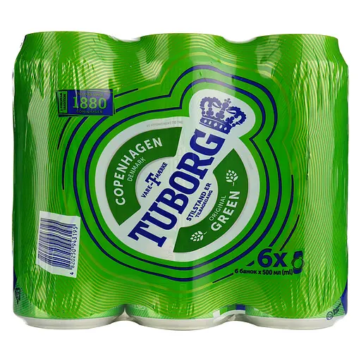 Пиво Tuborg Green светлое 4.6% 3 л (6 шт. по 0.5 л) ж/б - фото 5