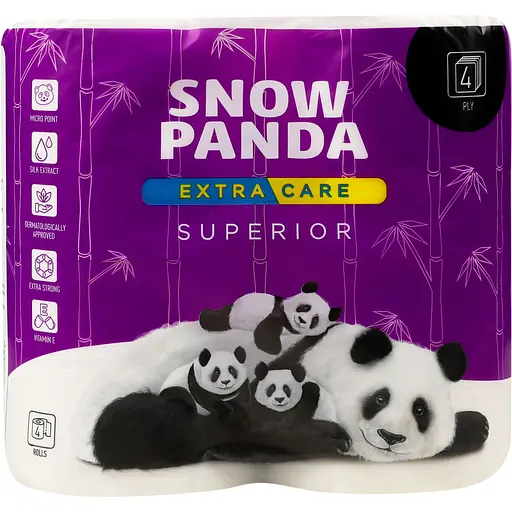 Чотиришаровий туалетний папір Сніжна Панда Extra Care Superior 4 рулони - фото 1