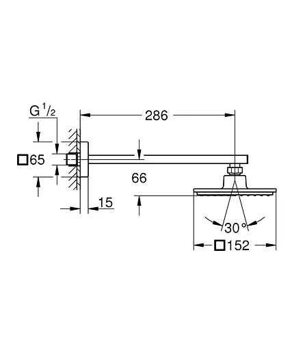 Верхний душ с душевым кронштейном 286 мм, 1 режим струи Grohe Euphoria Cube 150 26073000, Хром - фото 2
