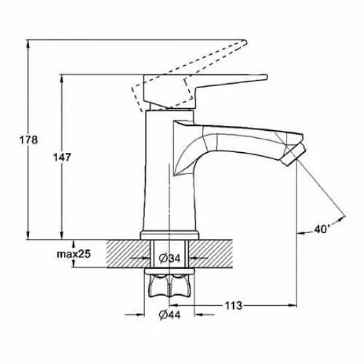 PUD1-045 Змішувач для умивальника одноричажний гайка Ø35 Wezer 1/10 Хром - фото 2
