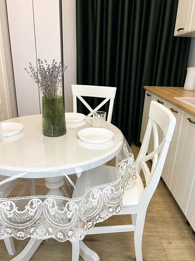 Силиконовая скатерть с бело-кофейным кружевом Арка 15см 290х170 см - фото 8