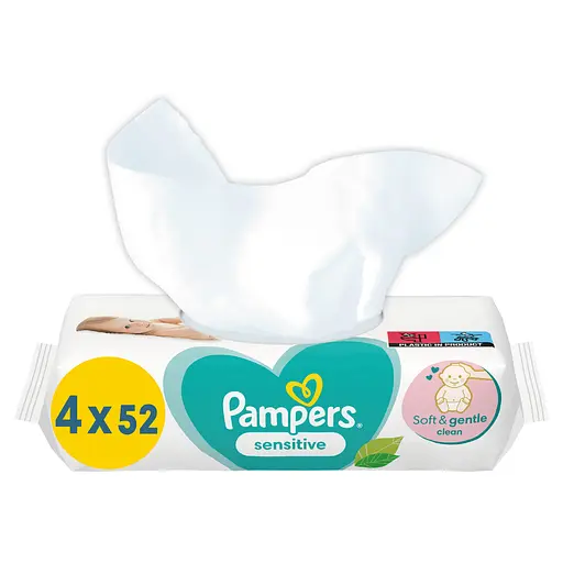 Уценка. Детские Влажные Салфетки Pampers Sensitive, 208 шт. (4 упаковки по 52 шт.) - фото 3