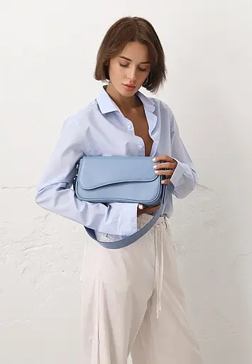 Жіноча шкіряна сумка Nona блакитний краст - фото 2