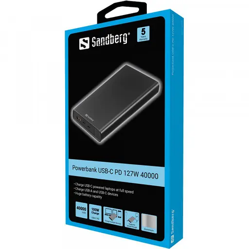 Наружный аккумулятор Sandberg PowerThru 40000 mAh 127W (20В 5А) 420-63 - фото 2