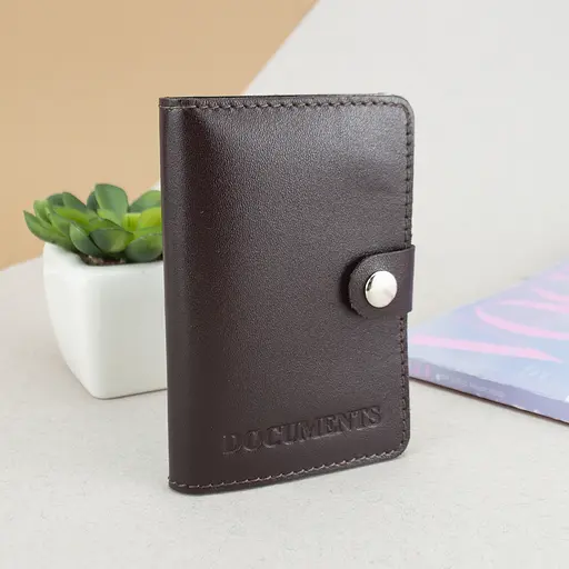 Обложка на документы кожаная на кнопке HC0035 коричневая матовая - фото 5