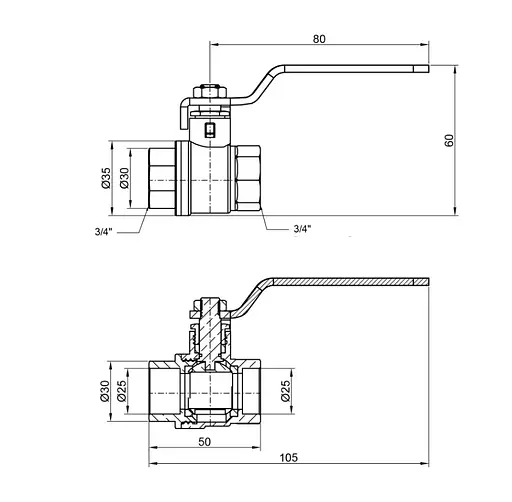 Кран кульовий Thermo Alliance Base 3/4" ВВ прямий, PN40, важіль SD600W20 - фото 8
