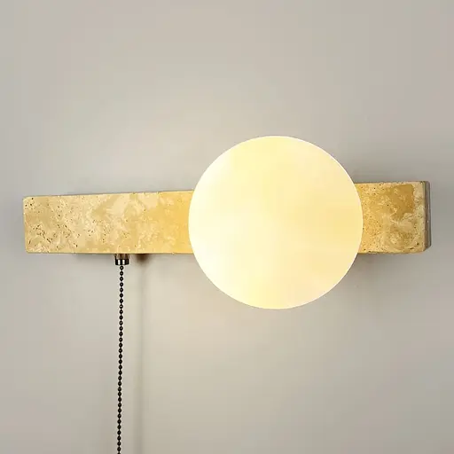 Бра ліве з травертиновим корпусом та білим плафоном 30х18 см Line F Арт. STW002/1 L (лівий) - фото 7