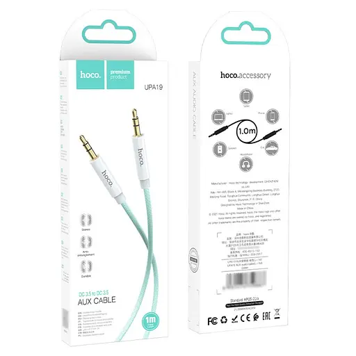 AUX-кабель Hoco UPA19 Jack 3.5 to Jack 3.5 1 м зеленый - фото 3