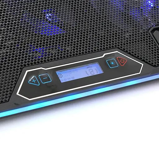 Підставка під ноутбук IceCoorel K15, 10-17", 4*100mm 1400±10% RPM, корпус пластик+алюміній, 2xUSB 2.0 + підставка для мобільного телефону, 420x300x28mm, RGB, Box, Q10 - фото 2