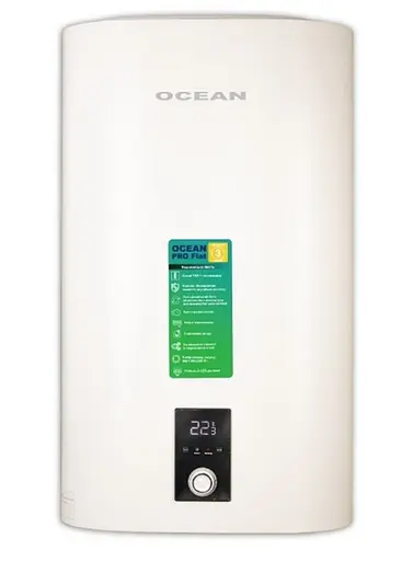 Водонагрівач Ocean FLAT Digital 100 л, 2 кВт, сухий ТЄН, вертикальний, прямокутний, білий (RZB100M ET+DT) - фото 1