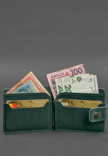 Кожаный портмоне 13.1 зажим с хлястиком Зеленый Crazy Horse - фото 3