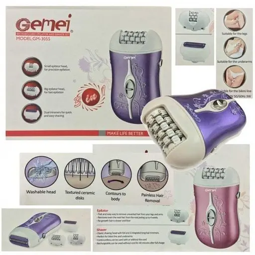 Жіноча електробритва епілятор Gemei GM-3055 3 в 1 для бікіні ніг епілятор з бритвеної насадкою - фото 8