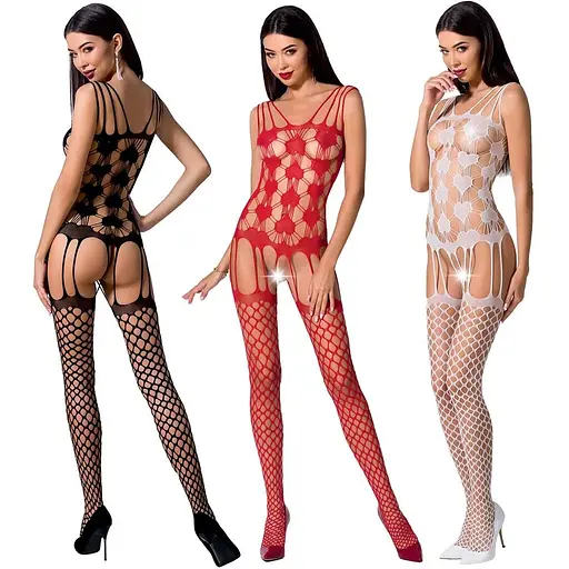 Бодістокінг Passion BS067 Black, комбінезон, імітація панчох і топа на бретелях - фото 5