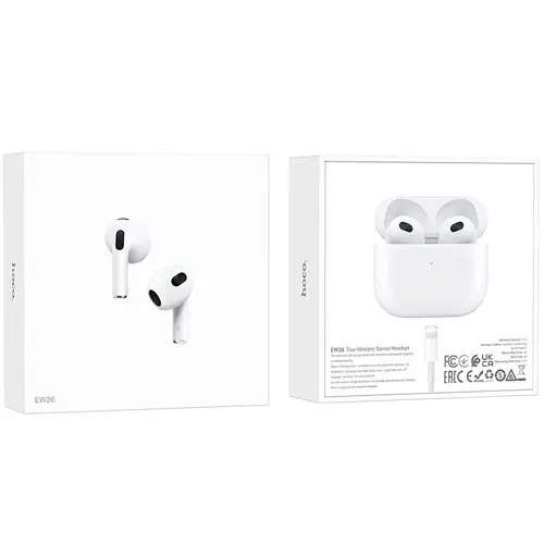 Бездротові навушники Hoco EW26 TWS Bluetooth 5.3, з мікрофоном, білі - фото 3