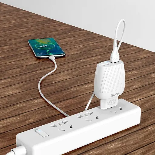 Зарядний комплект Hoco C78A Max energy 2 юсб порта набір із кабелем Lightning - фото 3