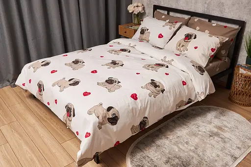 Комплект постільної білизни Moon&Star Бязь Gold Люкс Bulldog Love King Size 220x240 наволочки 2х70х70 - фото 1