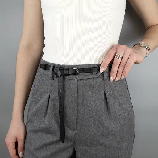 Ремінь жіночий вузький шкіряний з дірочками SF-1545 чорний (125 см) - фото 1