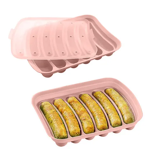 Форма для запікання випічки силіконова домашніх хот-догів, сосисок, ковбасок, кебаба кебабниця, A-plus Рожевий 86429 - фото 1