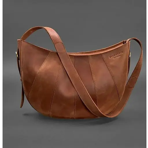 Шкіряна жіноча сумка Круасан свіло-коричнева - фото 1