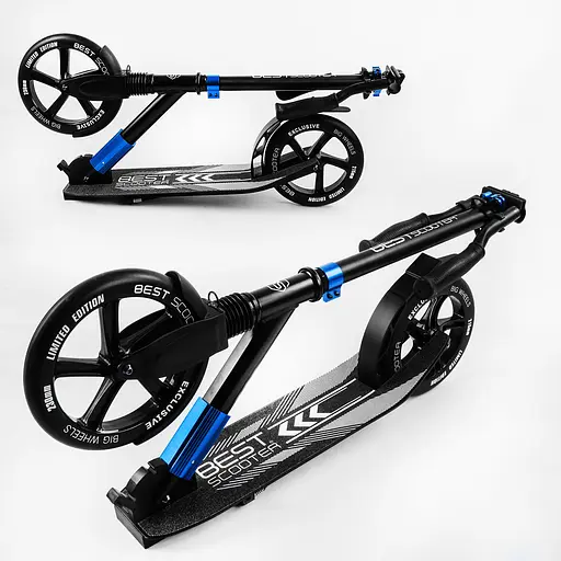 Самокат Best Scooter 57х14х88-98 см Черно-голубой 000231599 - фото 3