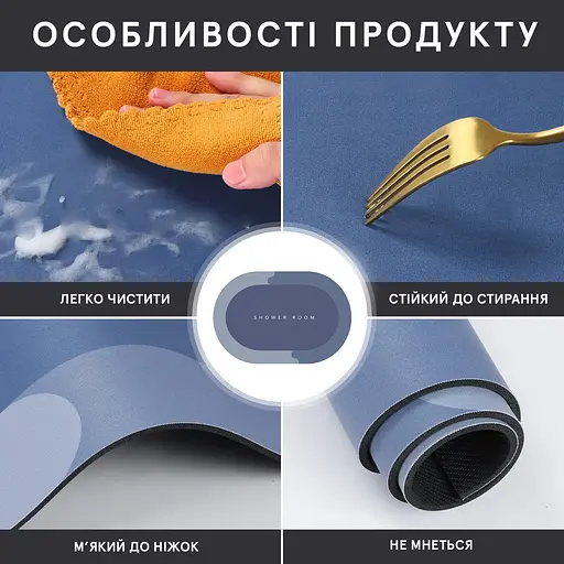 Инновационный Суперпоглощающий Диатомитовый Коврик для ванной 50х80 см Синий Овал - фото 3