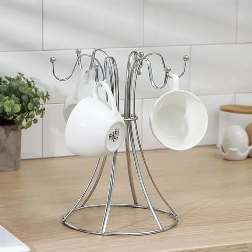 Стойка для чашек подставка сушилка для кружек на 6 крючков из нержавеющей стали H 25 cm, Kitchen Master Серебристый 85520 - фото 4