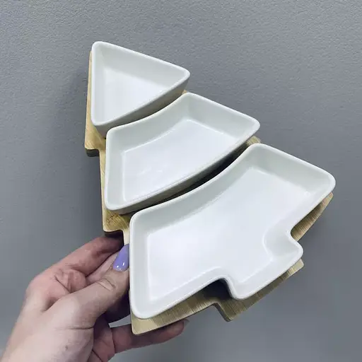 Менажница 26x15x5 см на подставке Olens 8030-389 на 3 секции елка Белый - фото 3