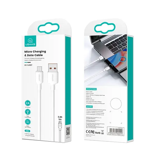 Кабель Usams SJ607 U84 2A Micro Charging Data Cable 1 м Белый - фото 2