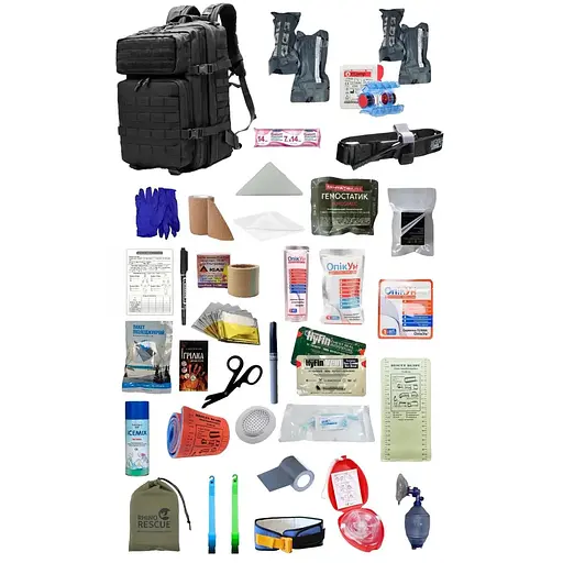 Укомплектованный медицинский тактический рюкзак №3 Rescue Ready черный - фото 1