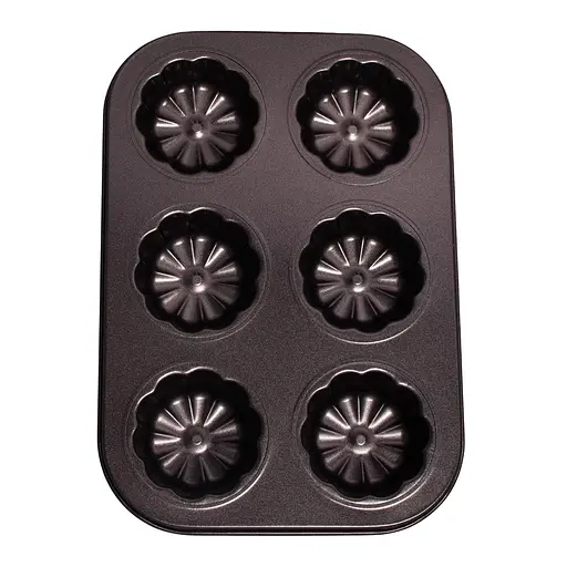 Форма для выпечки кексов и маффинов на 6 ячеек с антипригарным покрытием "Цветы №1" 26.5х18.5х3 см, A-plus Черный 83494 - фото 6
