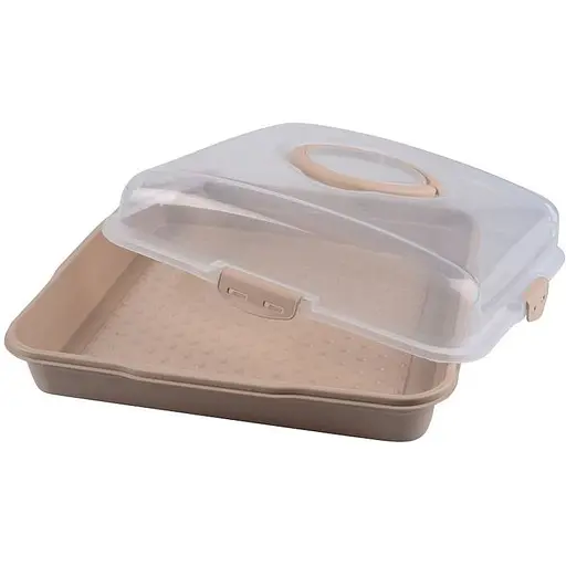 Тортівниця пластикова Violet House 0036 Каризма Cappucino квадратна з кришкою 13х38х38 см  - фото 2