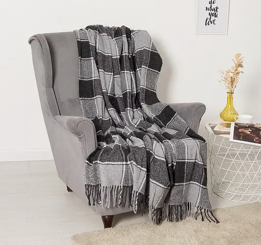 Плед вовняний Vladi Палермо 170x210 темно-сірий-сіро-білий - фото 1