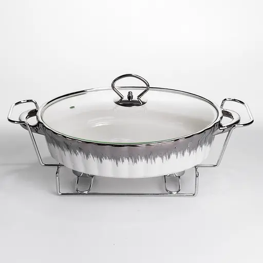 Мармитница овальная Yiwu со стеклянной крышкой на металлической подставке с подогревом 35.5х22х14 см настольный мармит для первых блюд MH739-M - фото 5