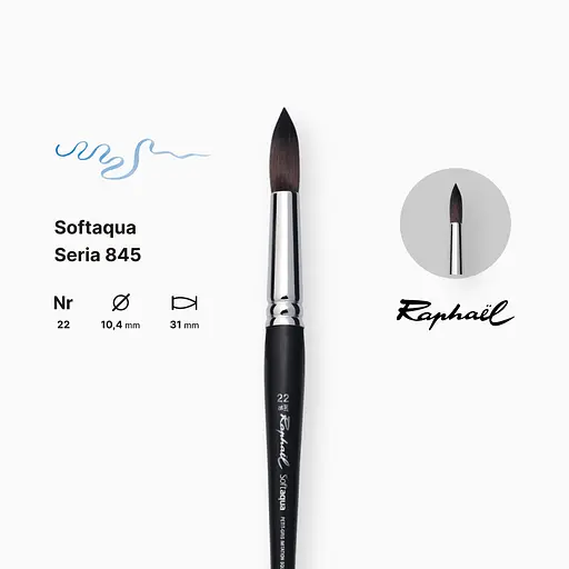 Кисть синтетика круглая Raphael Softaqua, №22, профессиональная, короткая ручка - фото 2