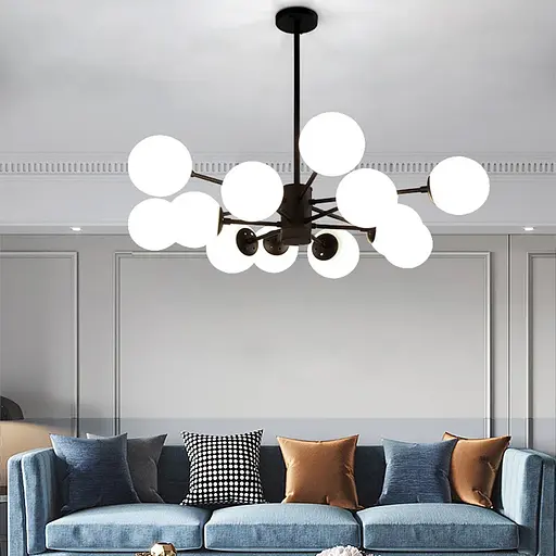 Мінімалістична чорна люстра на 12 білих матових плафонів Line.F CD 111/12 BK - фото 1